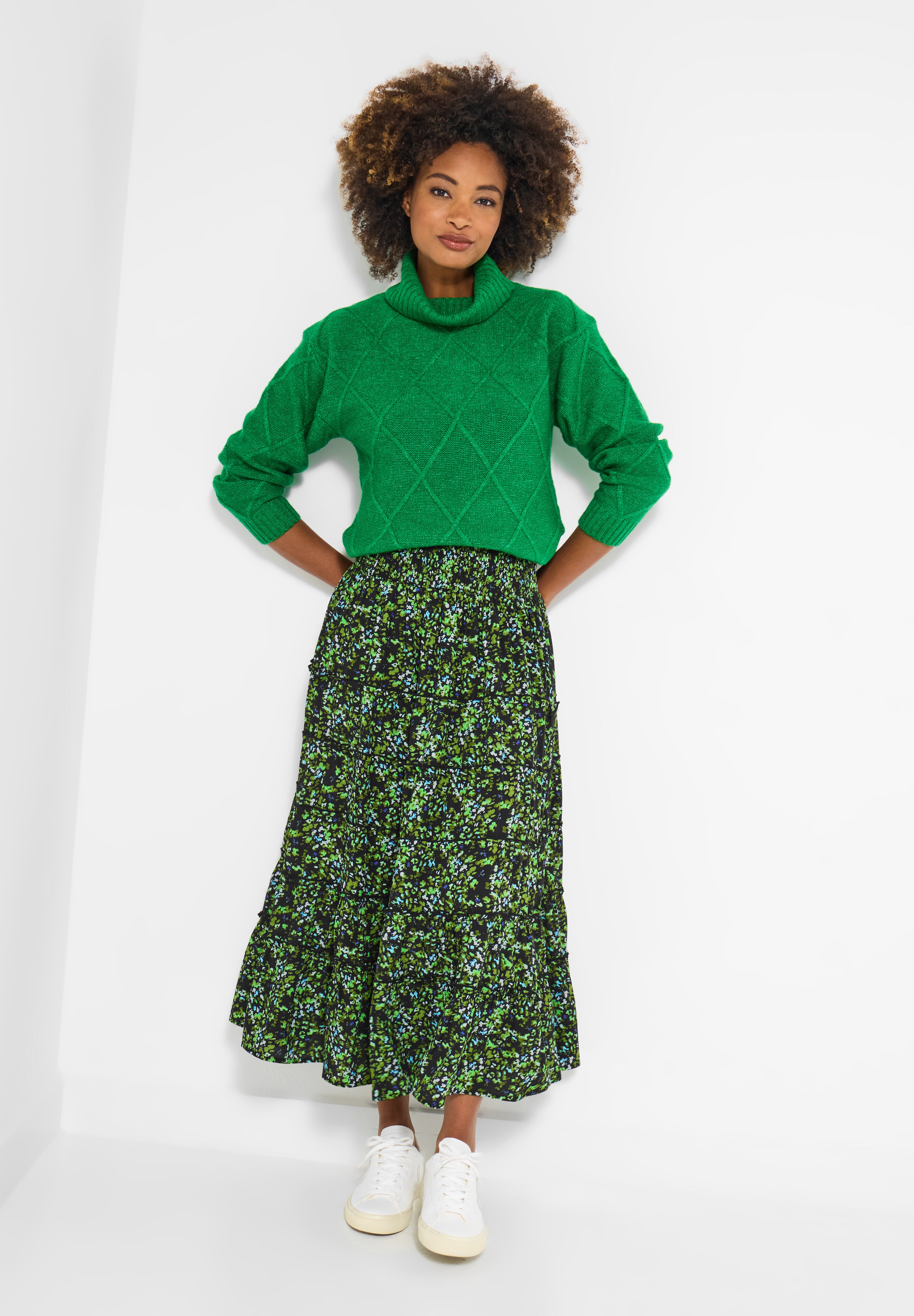 Tiered Maxi Skirt, GREEN DITSY GARDEN, hi-res image number 0