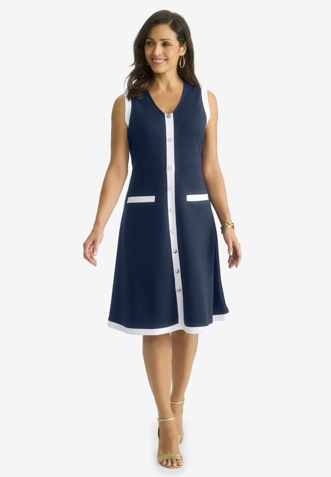 Sleeveless Crepe Dress, WHITE NAVY, hi-res image number null