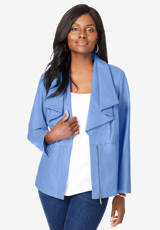 Drape-Front Leather Jacket, , alternate image number 3