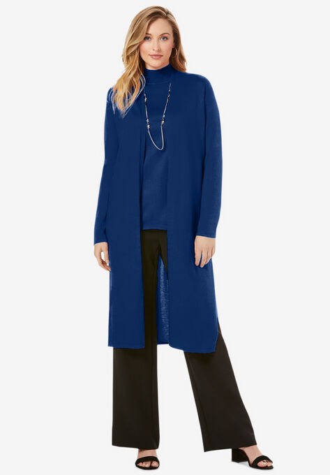 Cotton Cashmere Duster Sweater, EVENING BLUE, hi-res image number null