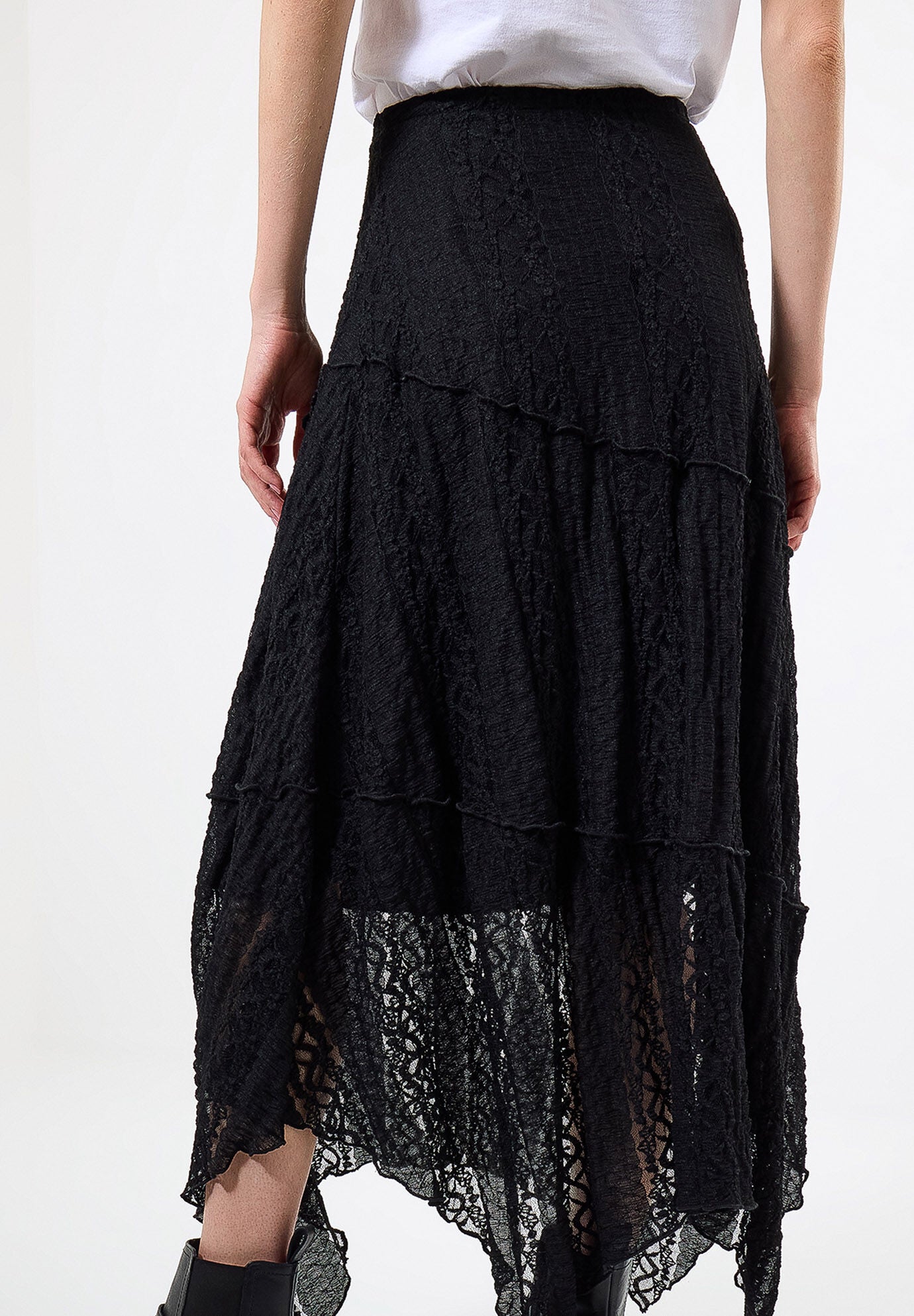 Stretch Lace Hanky Hem Maxi Skirt, BLACK, alternate image number 2