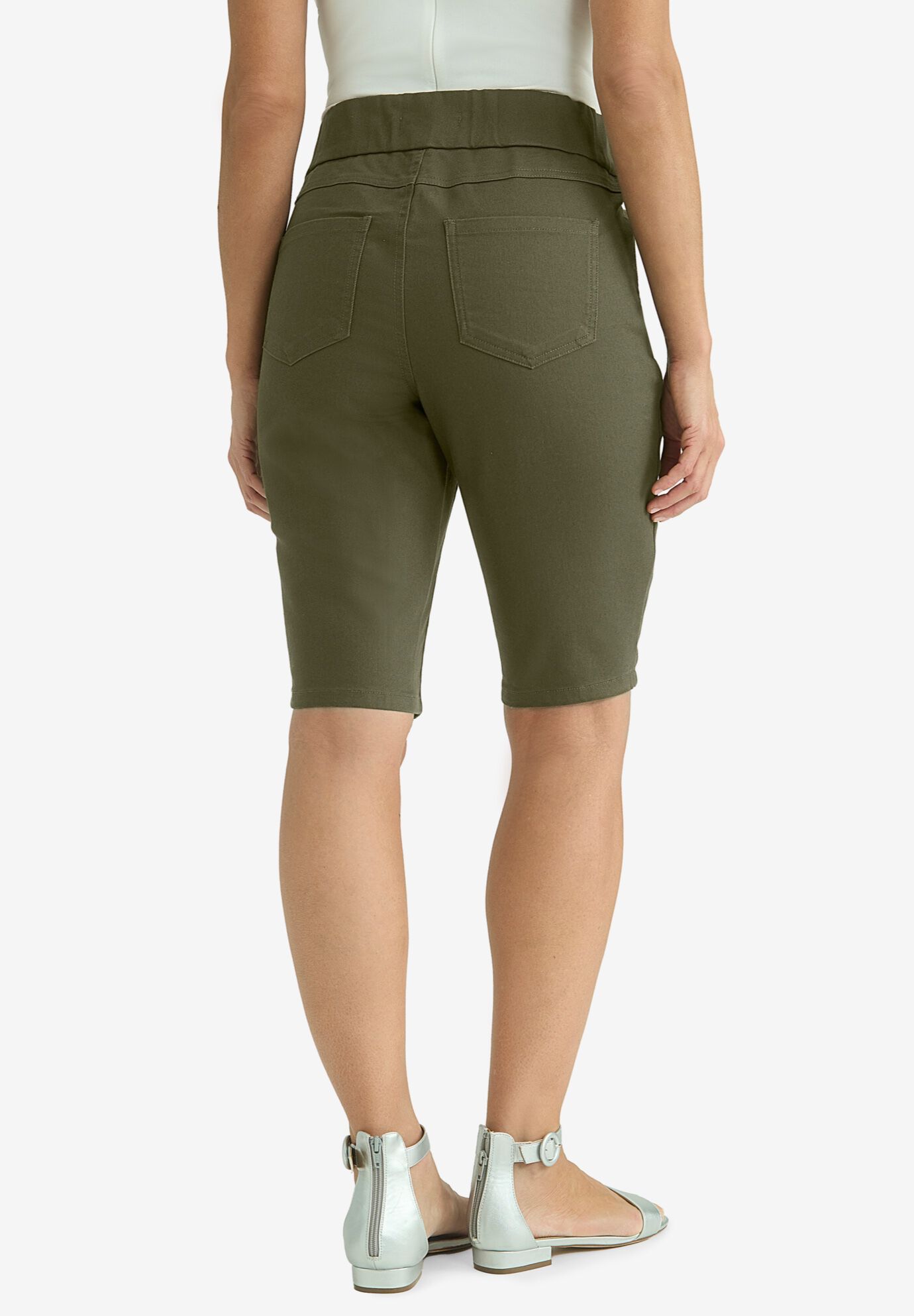 Comfort Waist Stretch Denim Bermuda Short, DARK OLIVE GREEN, on-hover image number 1