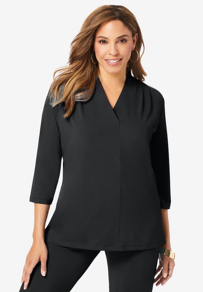 Travel Knit V-Neck Tee, BLACK, hi-res image number null