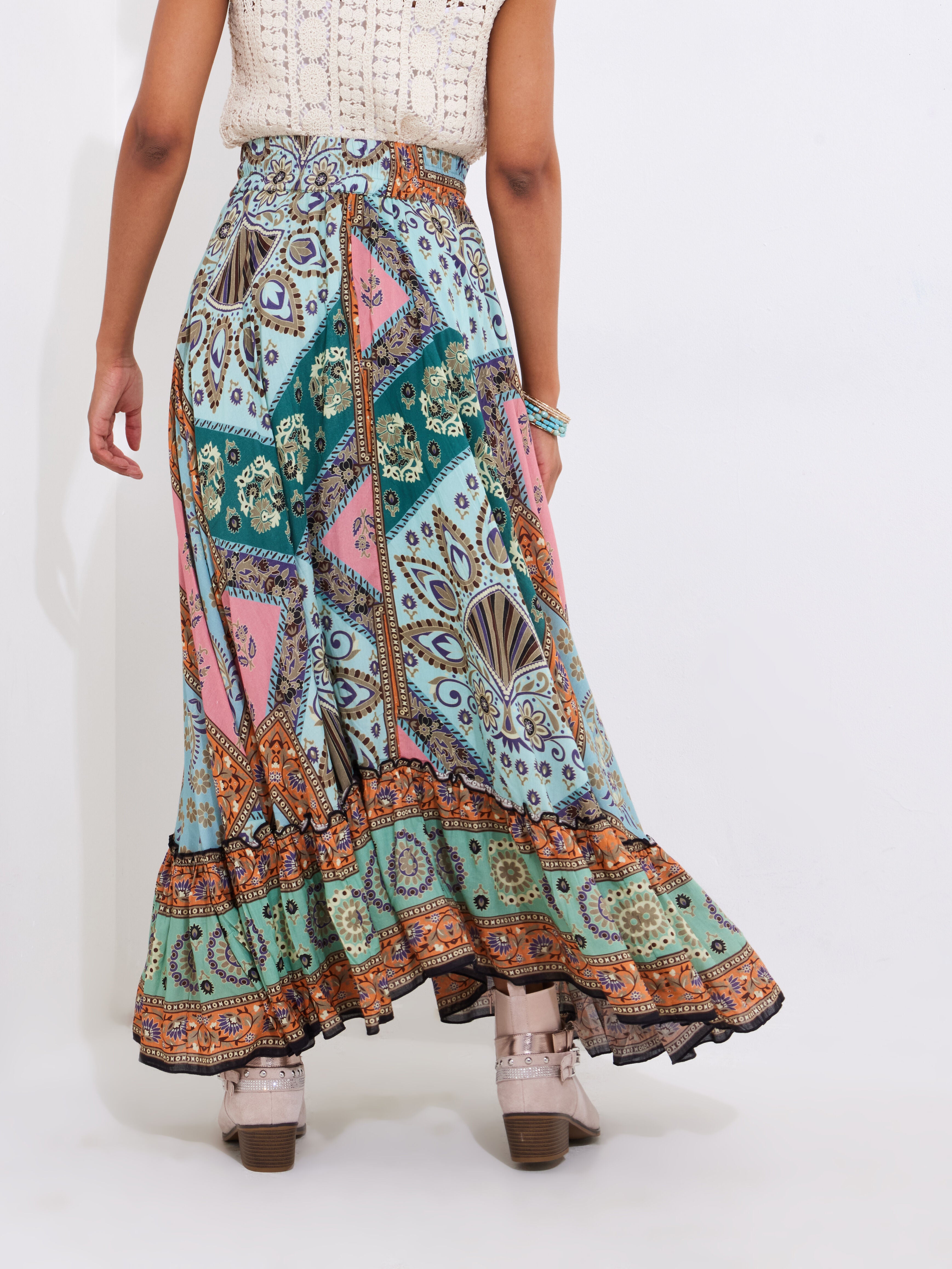 Flounce Tassel Maxi Skirt, MULTI PATCHWORK, alternate image number 4