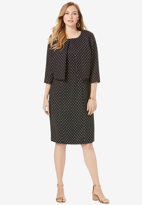 Cropped Jacket Dress, BLACK IVORY DOT, hi-res image number null
