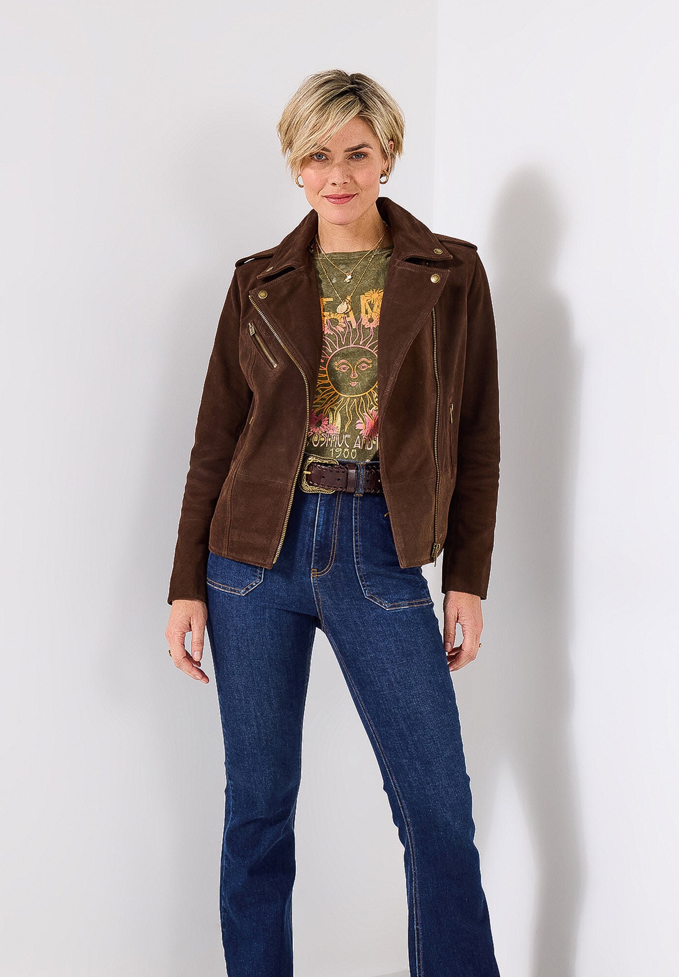 Suede Moto Jacket, CHOCOLATE BROWN, alternate image number 3