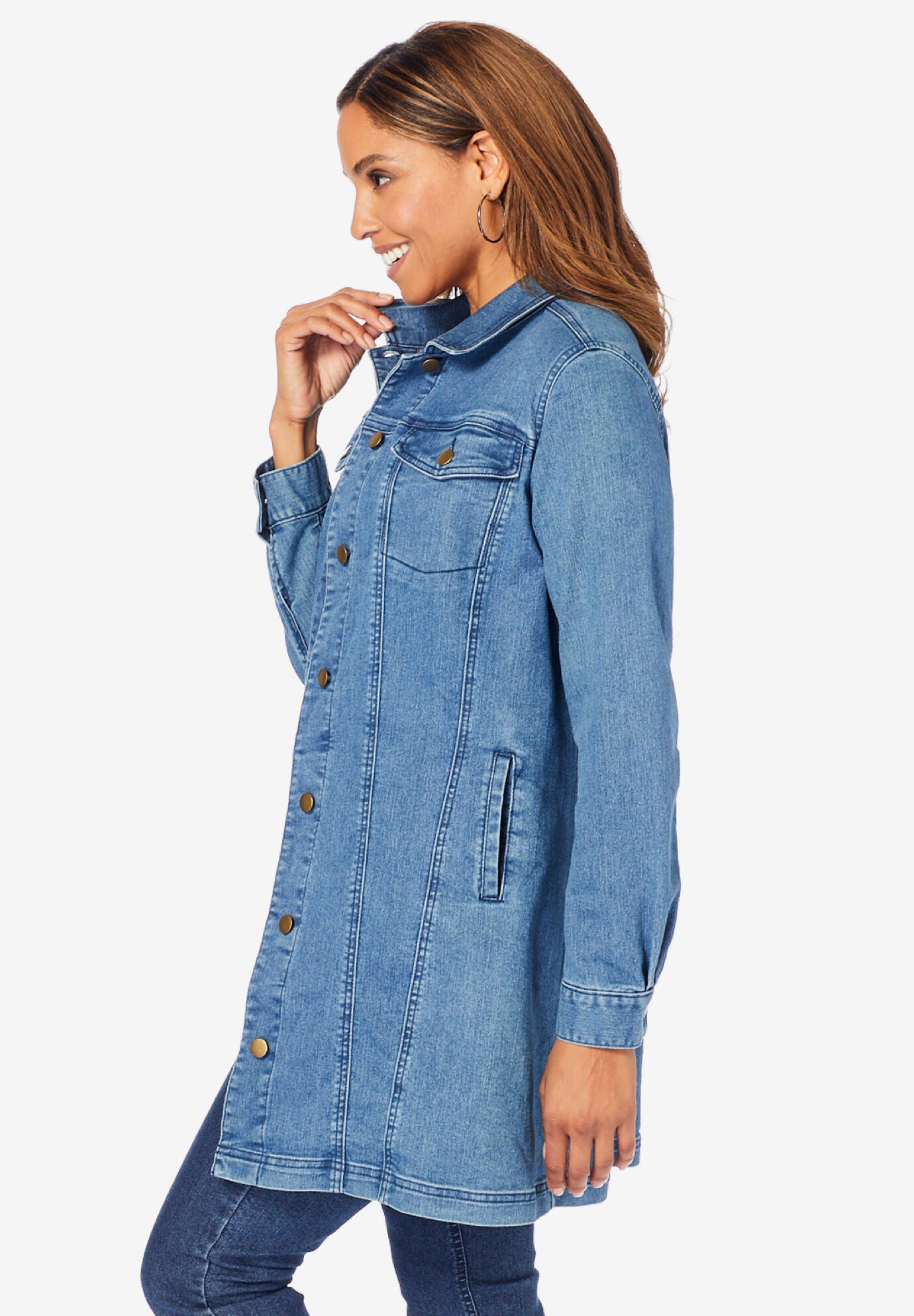 Ladies Long Denim Jacket Medium Stonewash Jessica London