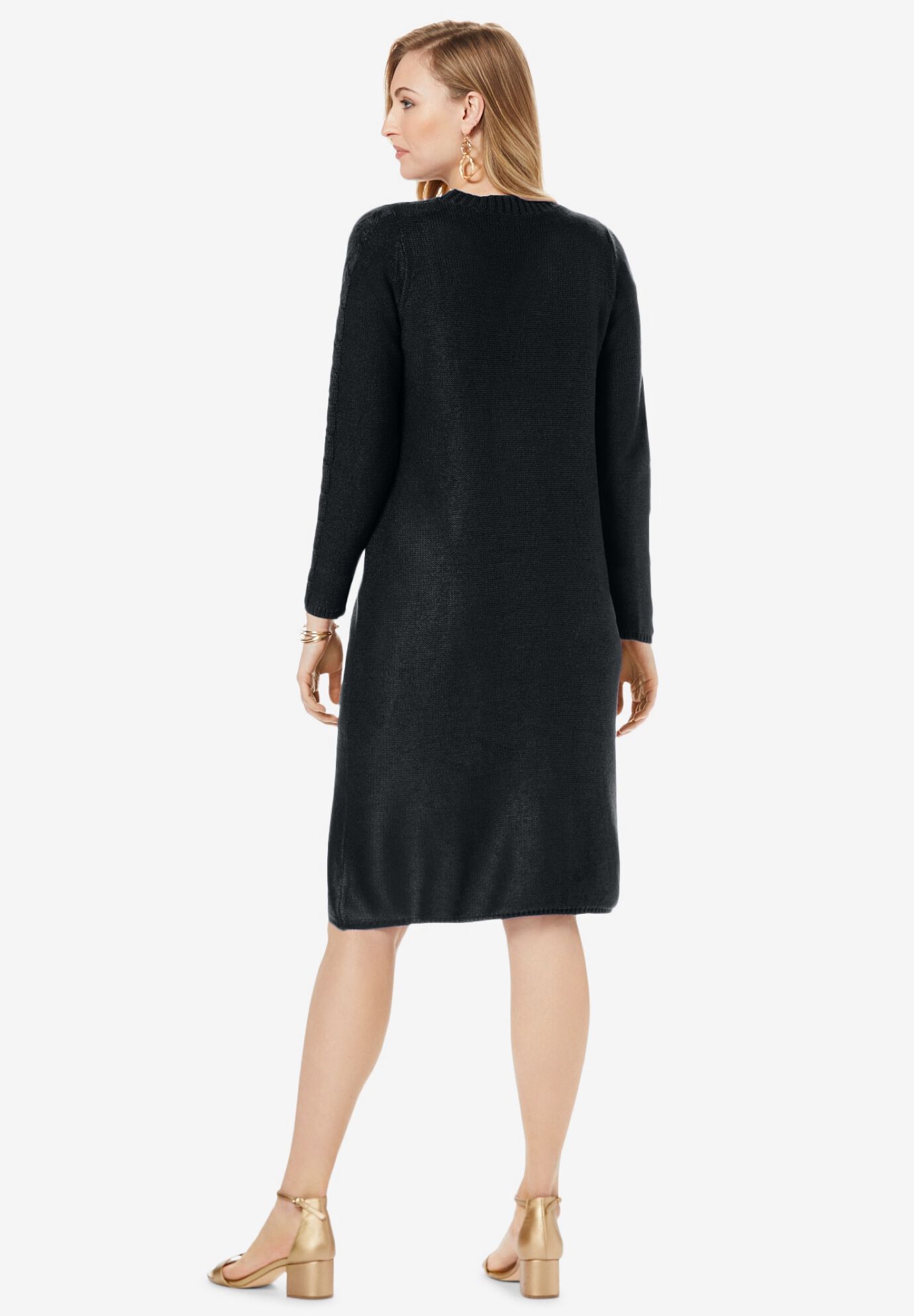 Cable Sweater Dress, BLACK, on-hover image number 1