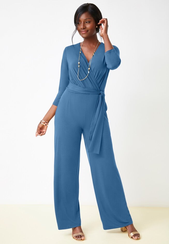 Wide Leg Knit Jumpsuit, DUSTY INDIGO, hi-res image number null