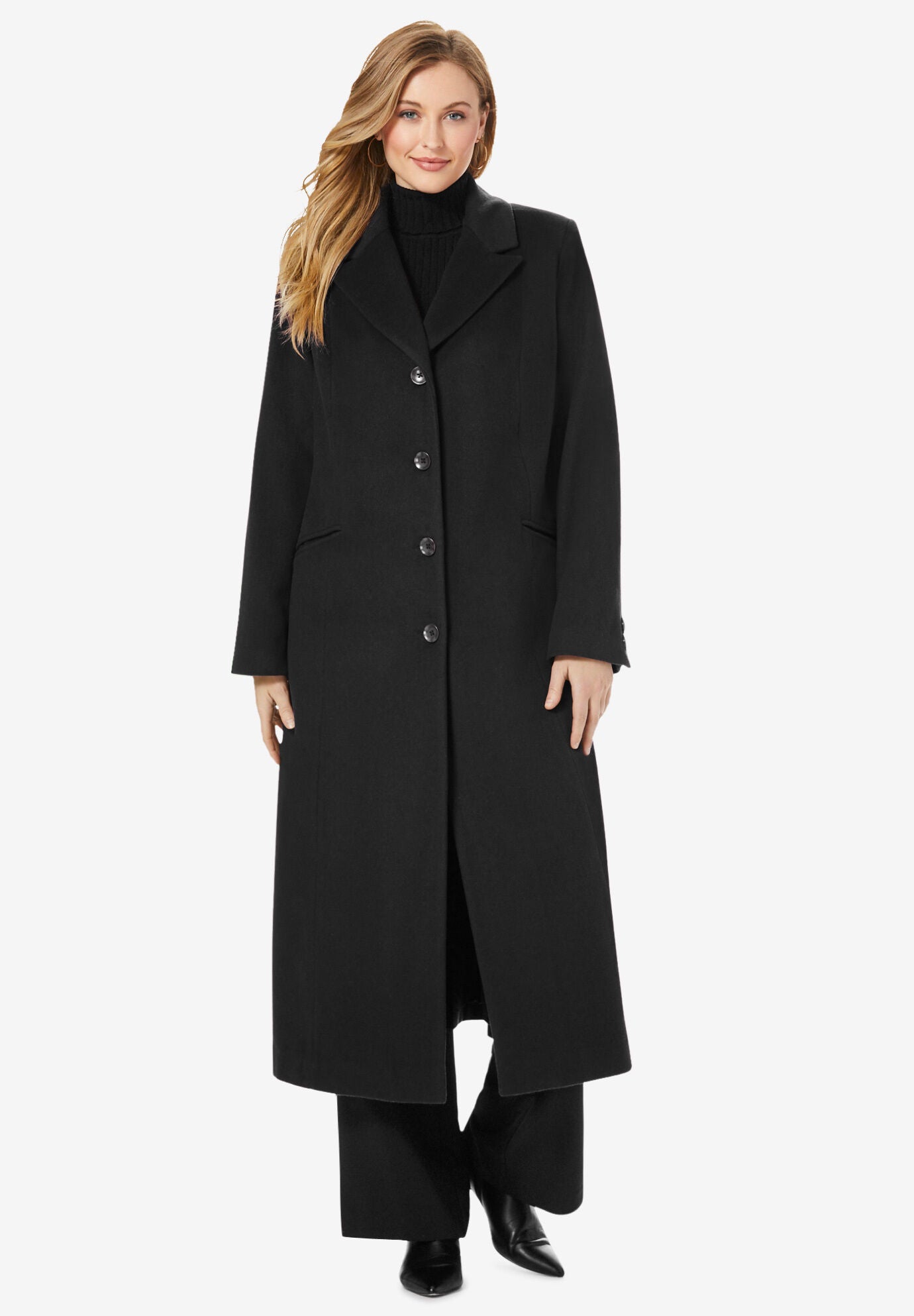 plus size black wool coat