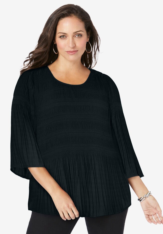Pleated Blouse, BLACK, hi-res image number null