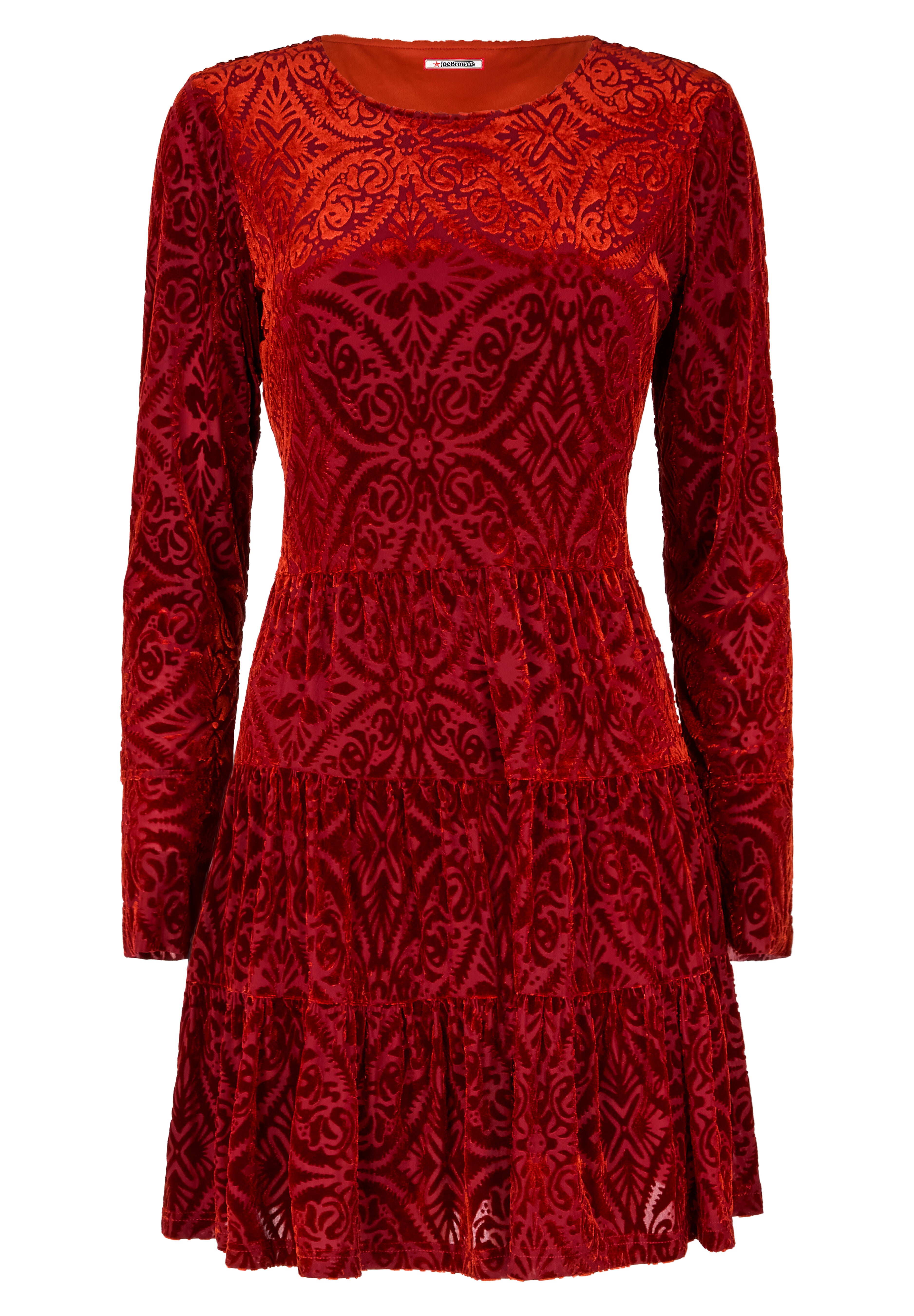 Burnout Velvet Tiered Long Tunic, BURNT ORANGE BURNOUT, alternate image number 4