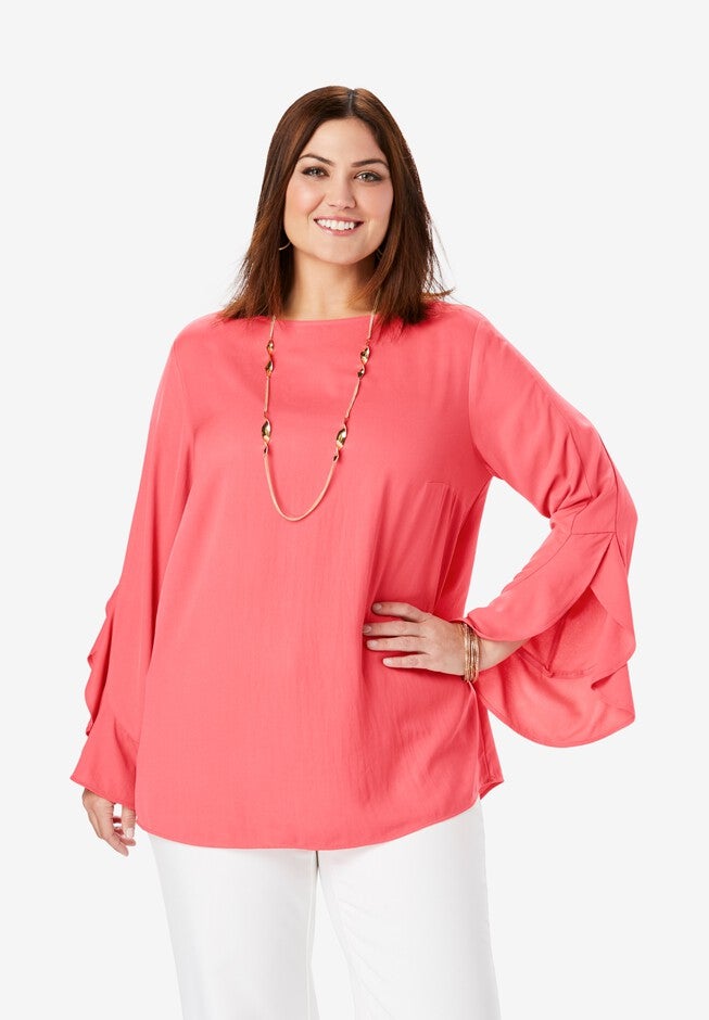 Ruffle Sleeve Blouse, SOFT GERANIUM, hi-res image number 0