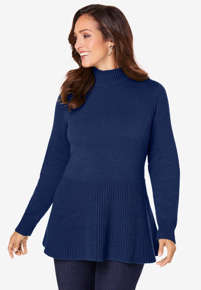 Peplum Mockneck Pullover, EVENING BLUE, hi-res image number null