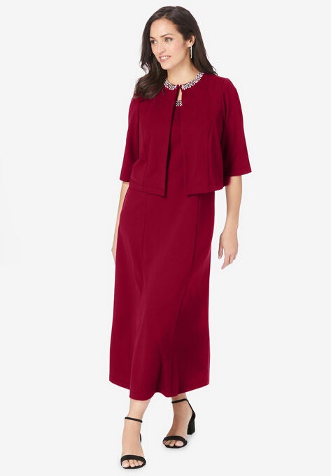 Beaded Jacket Dress, RICH BURGUNDY, hi-res image number null
