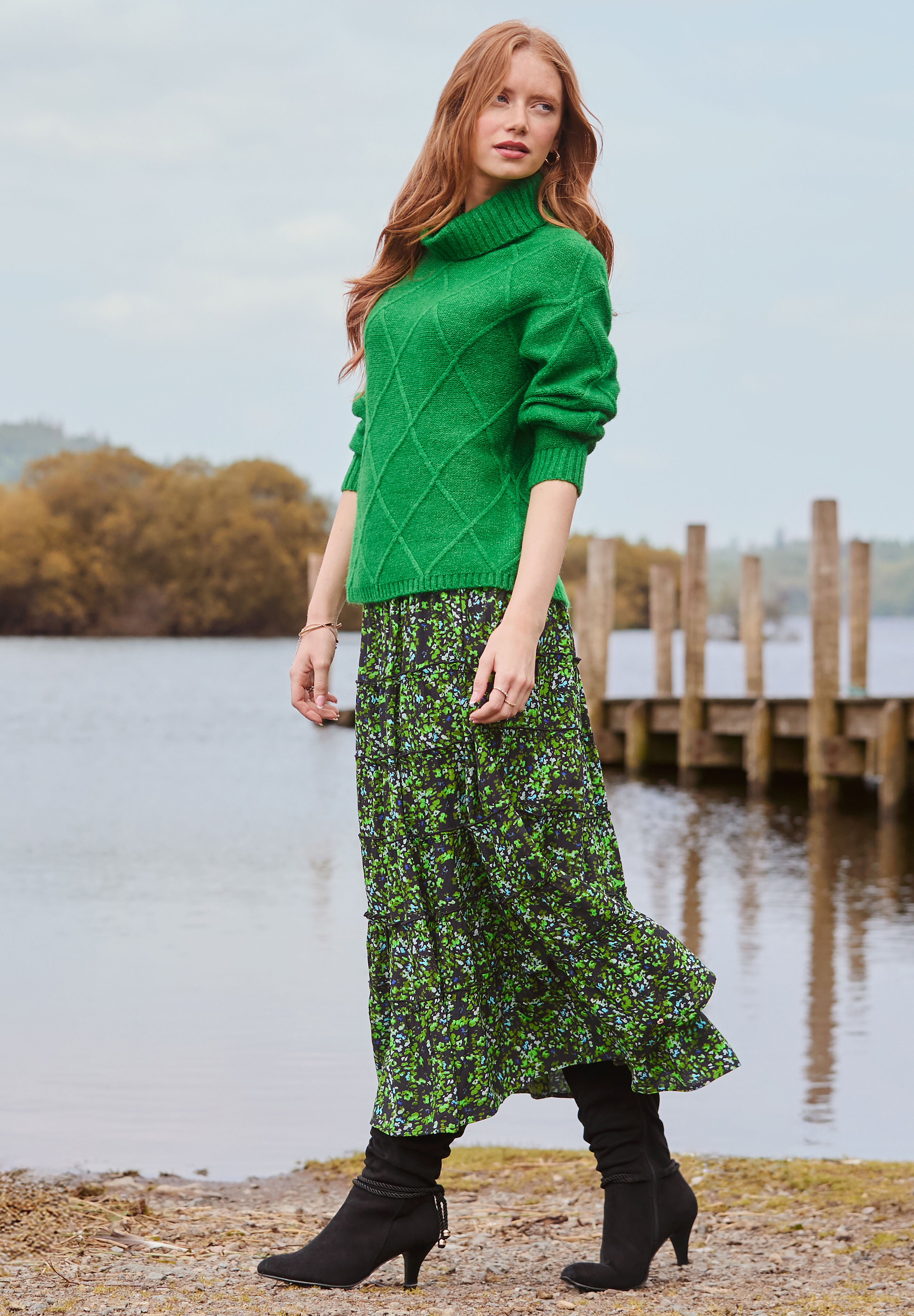 Tiered Maxi Skirt, GREEN DITSY GARDEN, alternate image number 6
