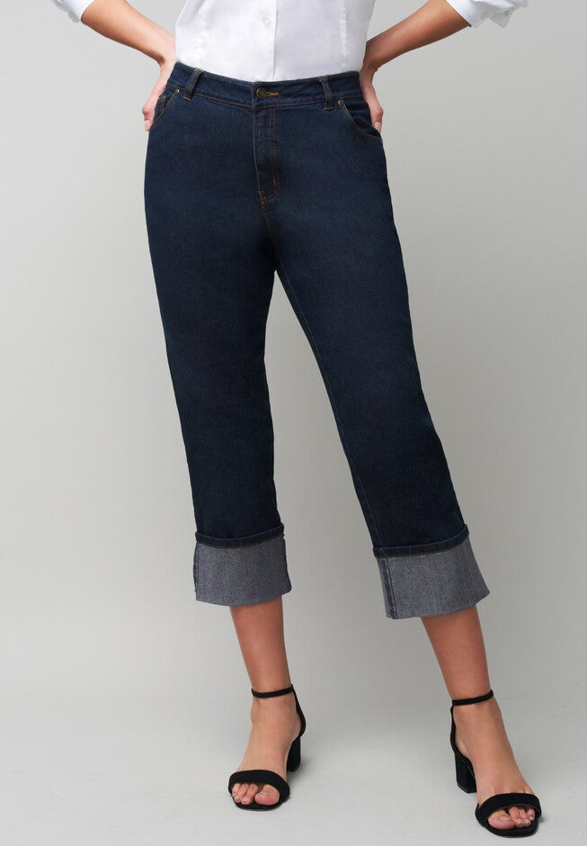 True Fit Stretch Denim Girlfriend Cuff Jean, , alternate image number null