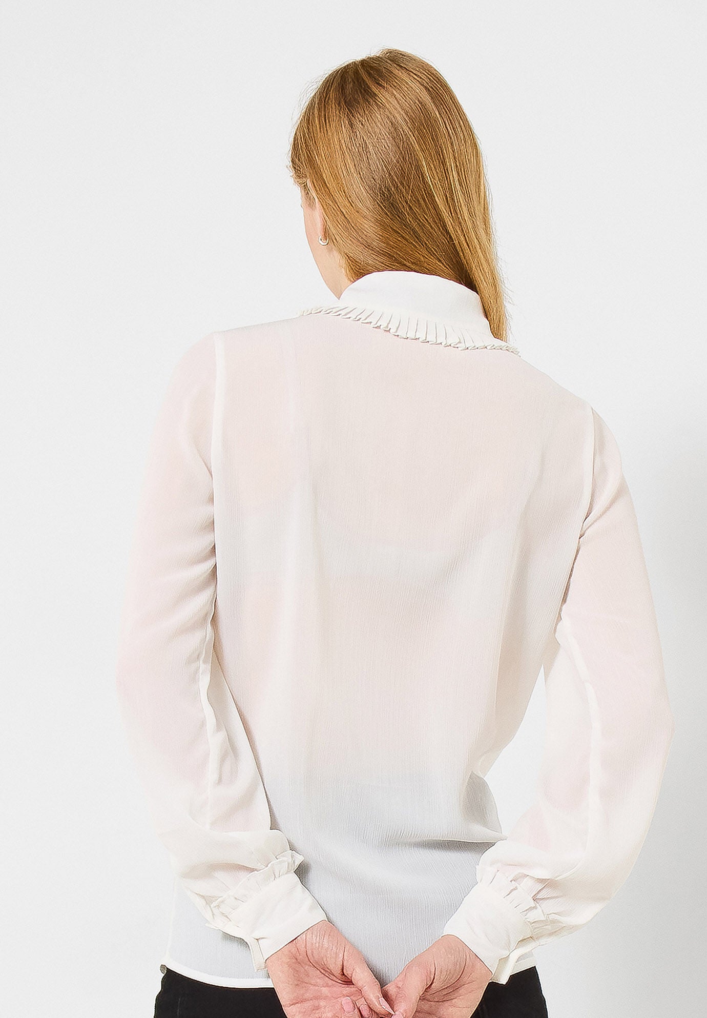 Tie Neck Blouse, WHITE, on-hover image number 1