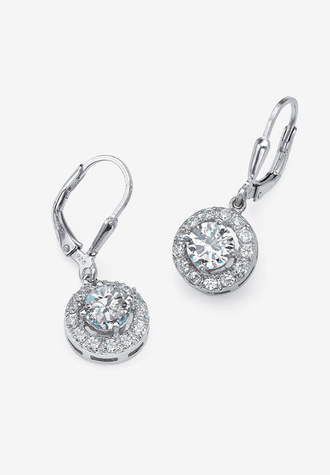 Sterling Silver Halo Drop Earrings Cubic Zirconia (2 1/3 cttw TDW), CUBIC ZIRCONIA, hi-res image number null