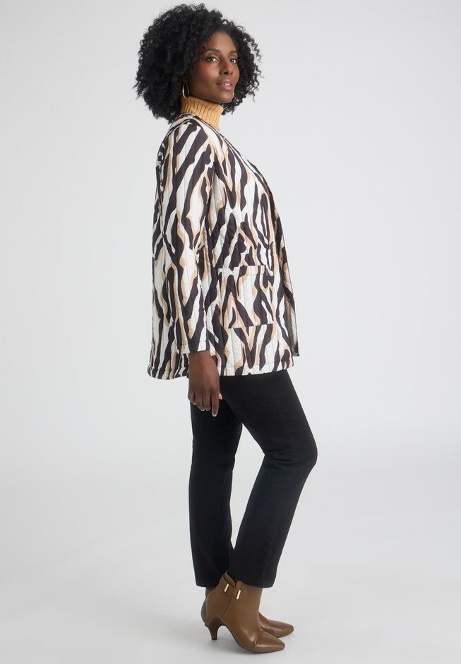 Collarless Quilted Jacket, IVORY ABSTRACT ZEBRA, alternate image number null