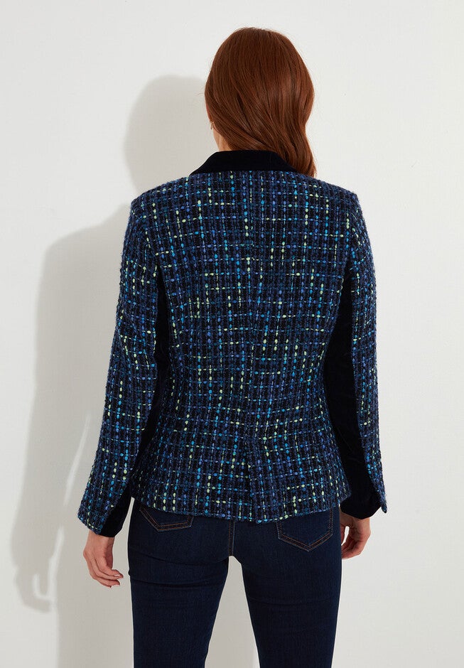 Single Breasted Tweed Blazer, NAVY TWEED, on-hover image number null