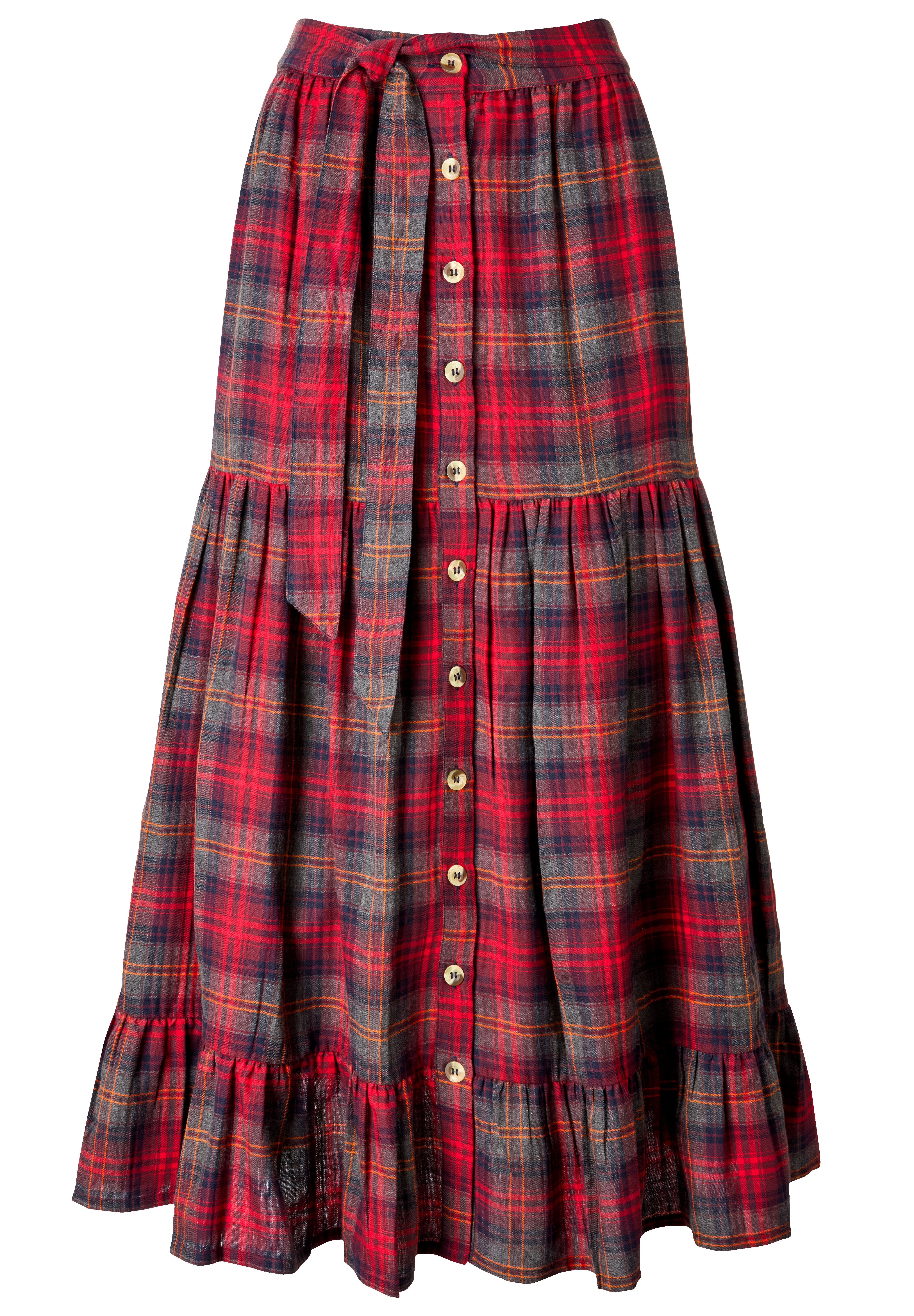 Flannel Maxi Skirt, RED MULTI TARTAN, alternate image number 4