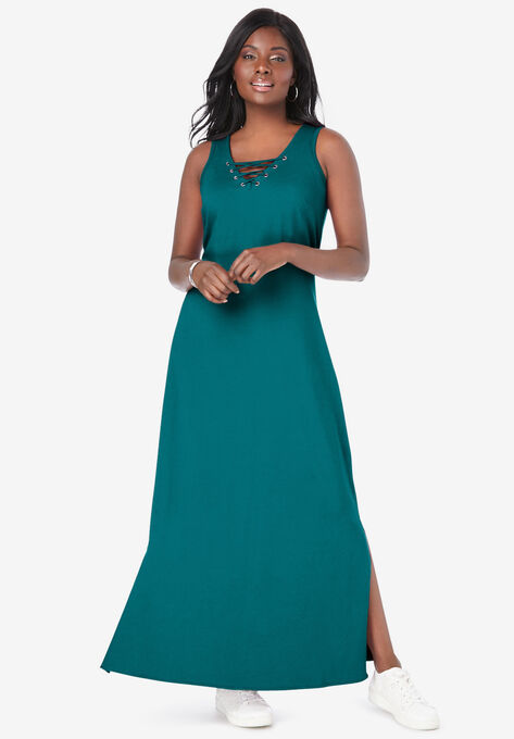 Lace Up Maxi Dress, TROPICAL TEAL, hi-res image number null