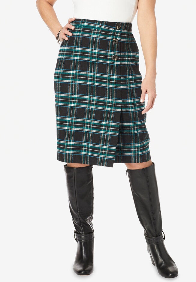 Wool-Blend Short Skirt, BLACK ROYAL PLAID, hi-res image number 0