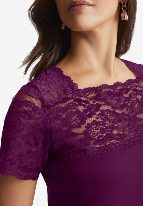 Lace Neckline Top, , alternate image number null