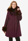 Hooded Faux Fur Trim Coat, DARK BERRY, hi-res image number null