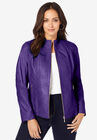 Zip Front Leather Jacket, MIDNIGHT VIOLET, hi-res image number null