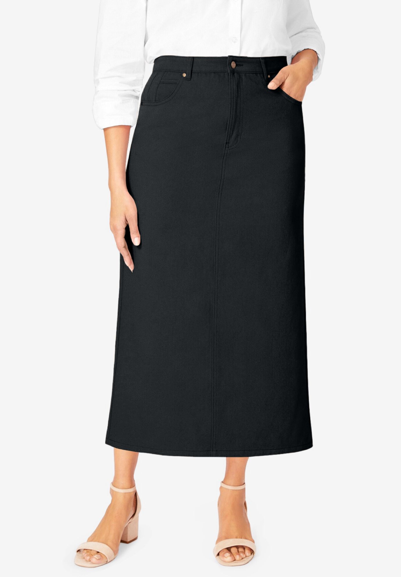 スカート LOW CLASSIC : 24FW / DOUBLE WAIST DENIM LONG SKIRT (BLACK) Double Waist Denim Skirt In Hustle by 7 For All Mankind at