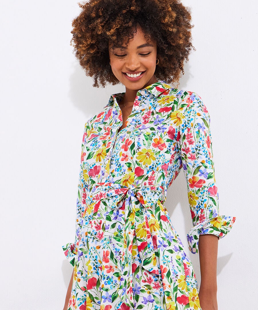Cotton Midi Shirtdress, DITSY MULTI GARDEN, on-hover image number 1