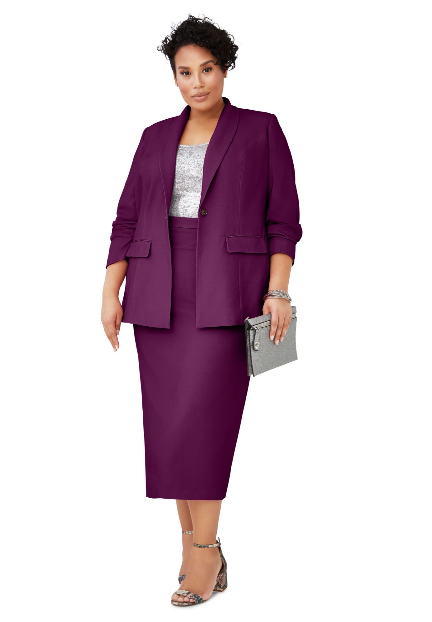 plus size black suit with long skirt