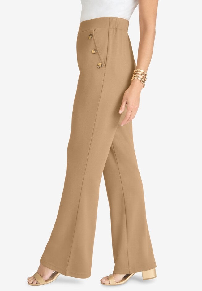 Ponte Button Flare Pants, , alternate image number 2