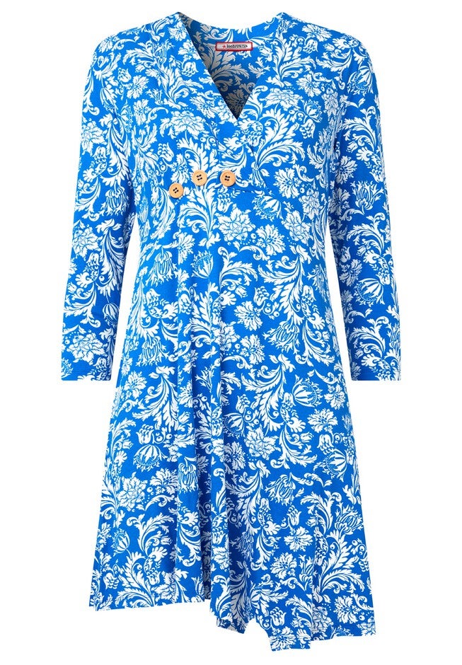 Stretch Knit Asymmetrical Tunic, BLUE DAMASK, alternate image number null