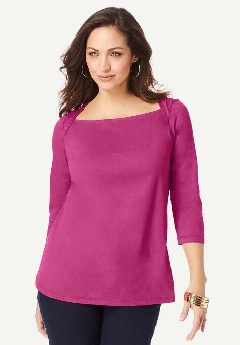 Envelope Neckline Tee, RASPBERRY, hi-res image number null