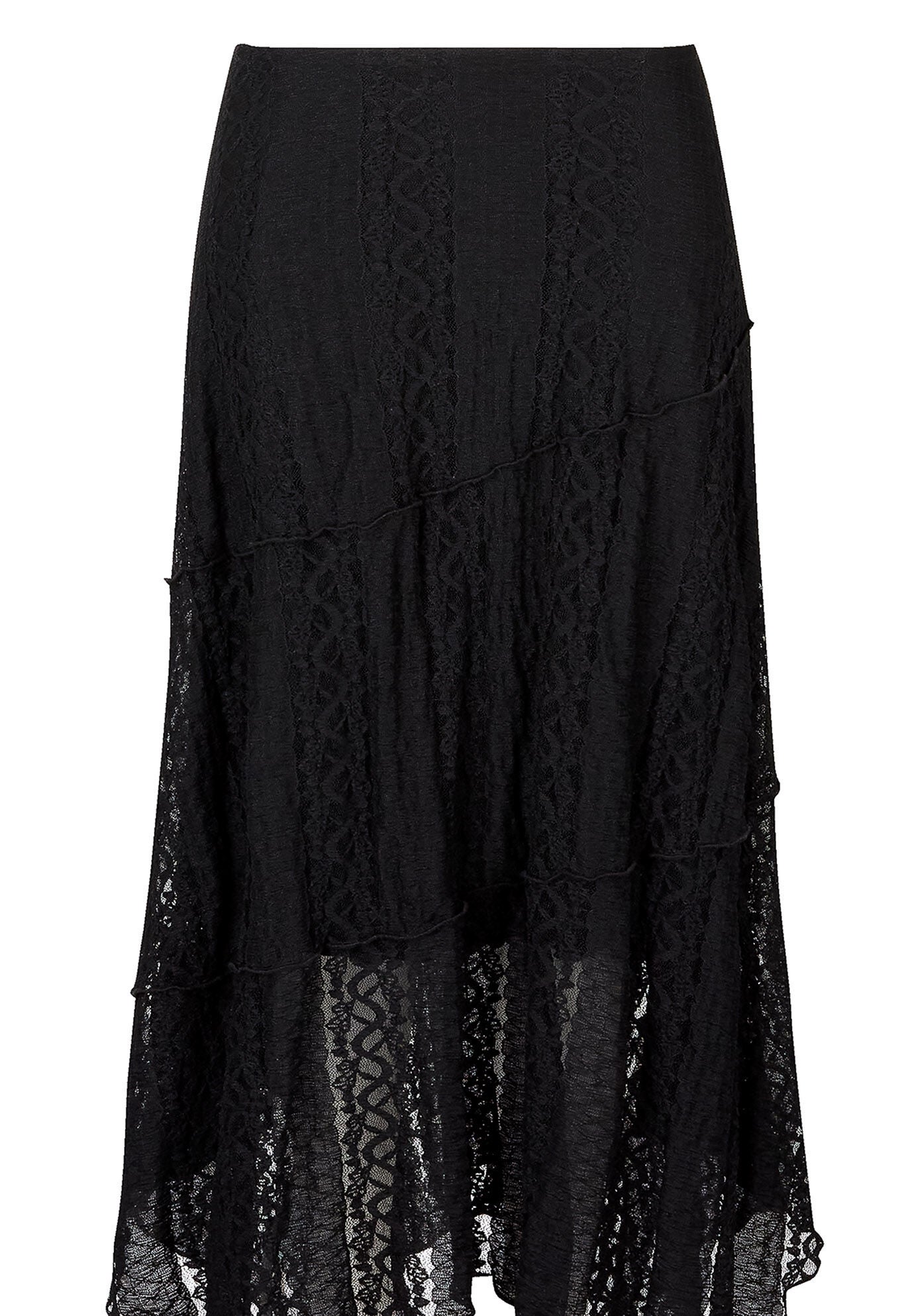 Stretch Lace Hanky Hem Maxi Skirt, BLACK, alternate image number 4