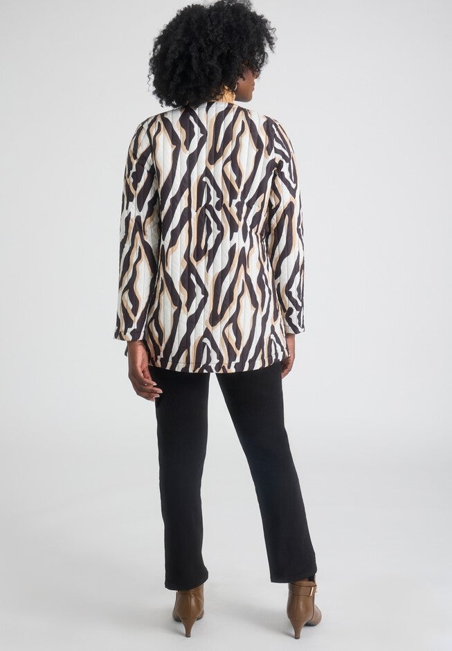 Collarless Quilted Jacket, IVORY ABSTRACT ZEBRA, on-hover image number null
