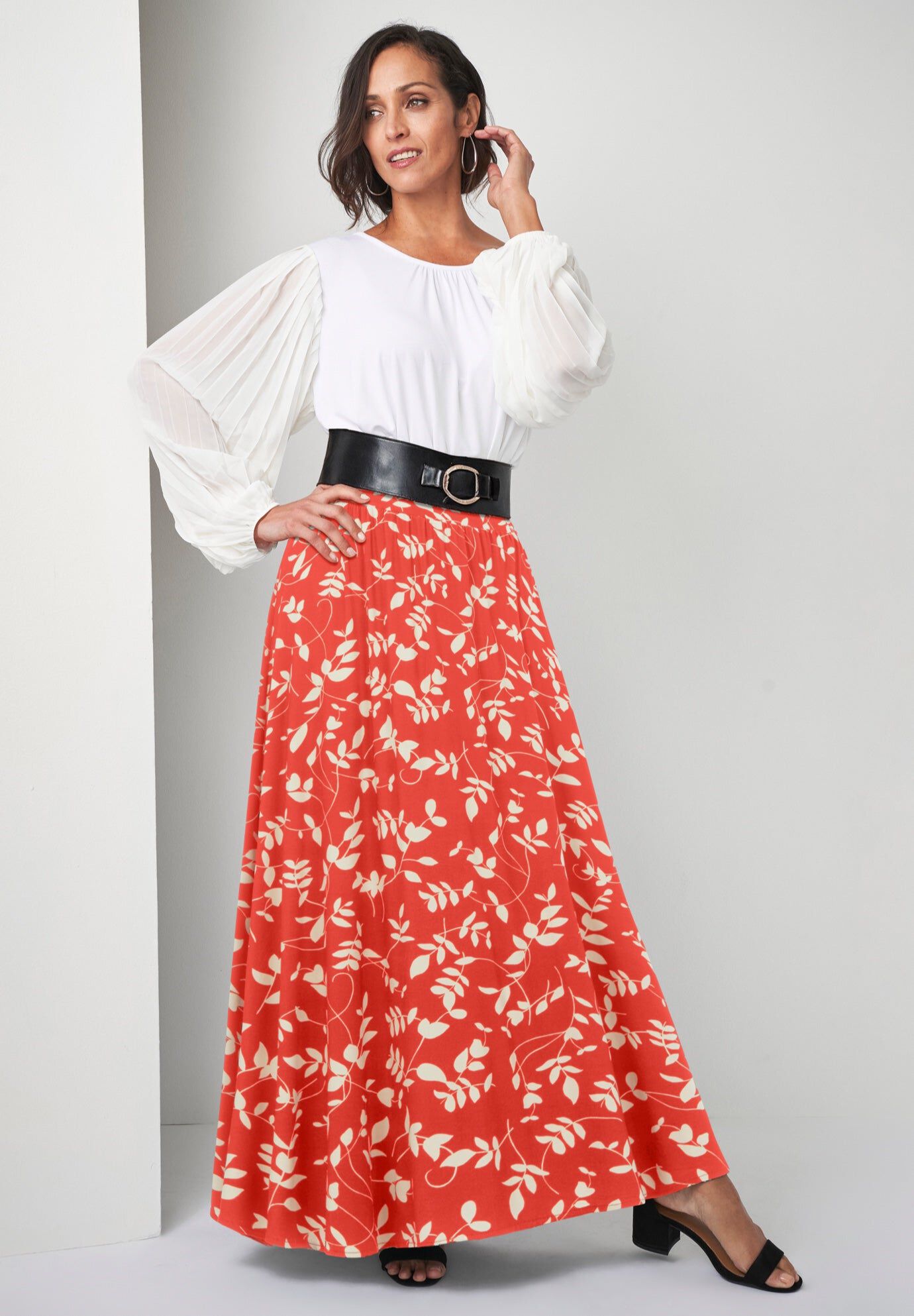 Ladies' Flowing Crinkled Maxi Skirt, Dark Olive Green | Jessica London