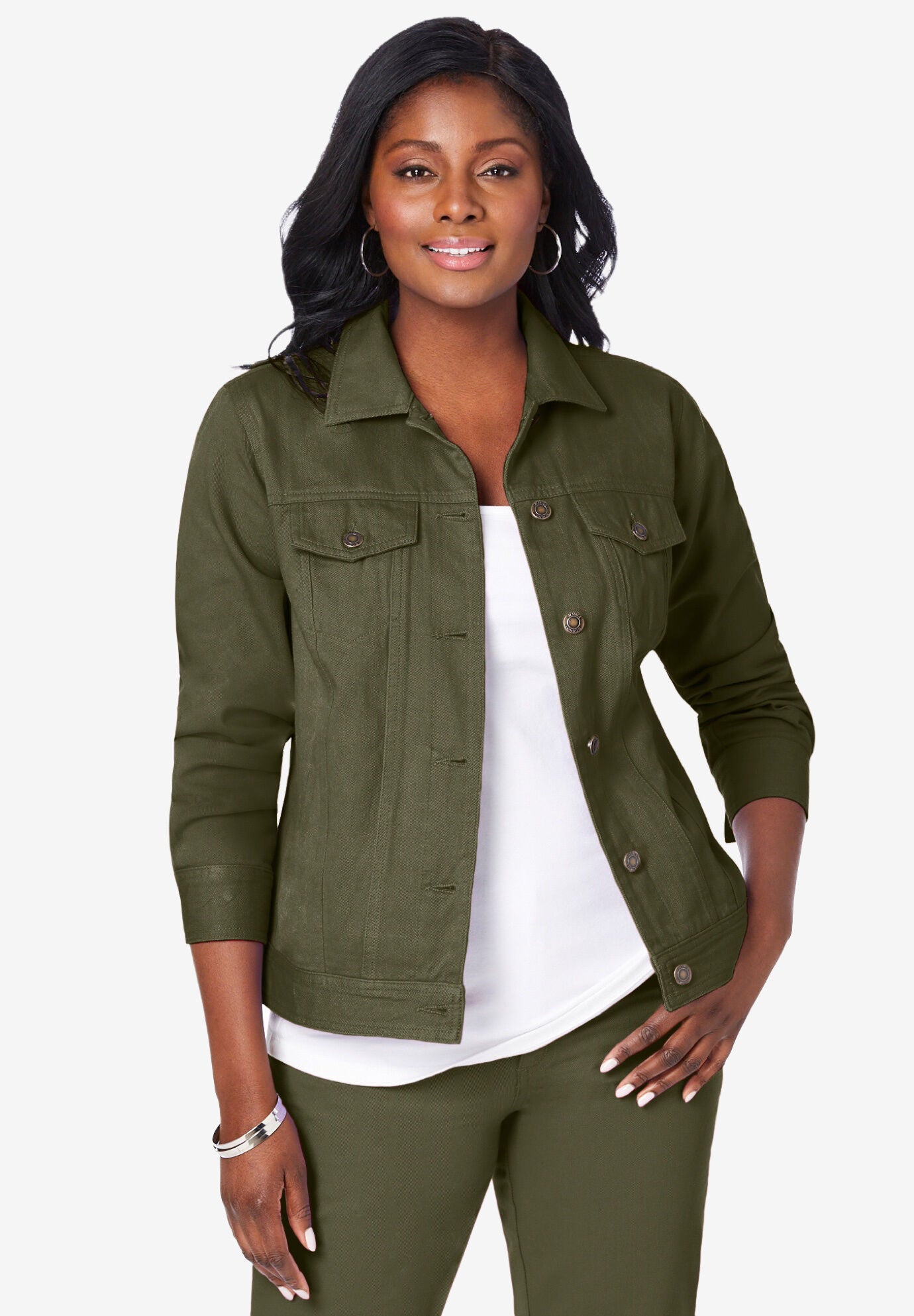 plus size green denim jacket