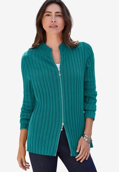 Ribbed Zipper Cardigan