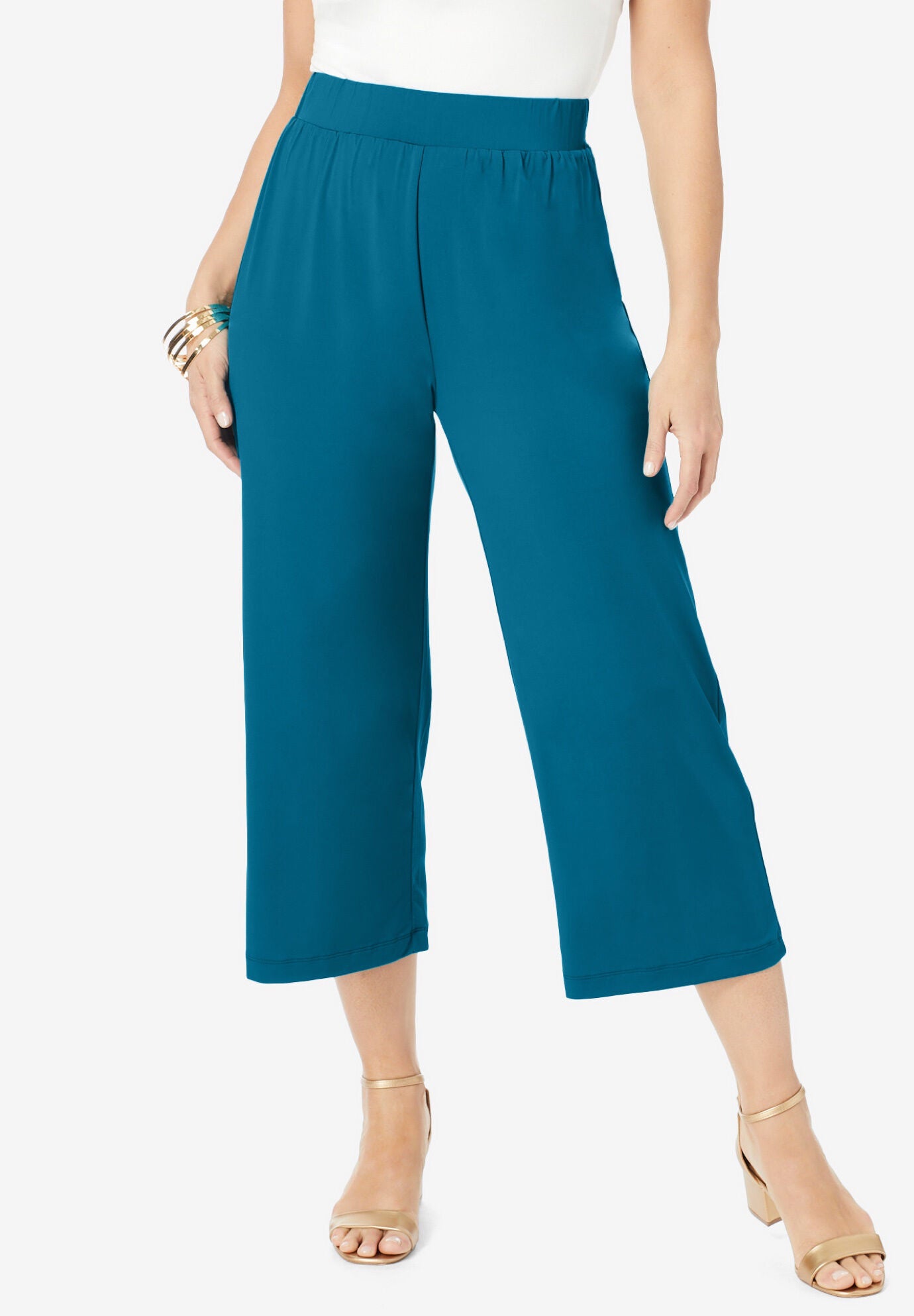 Stretch Knit Wide Leg Crop Pant