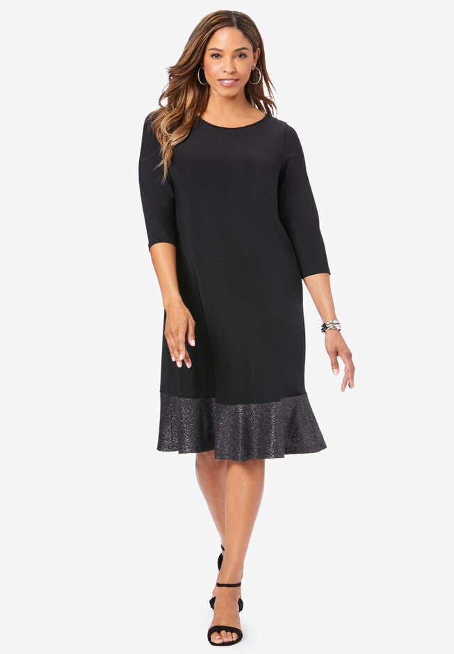 Shimmer Hem A-Line Dress, BLACK, hi-res image number null