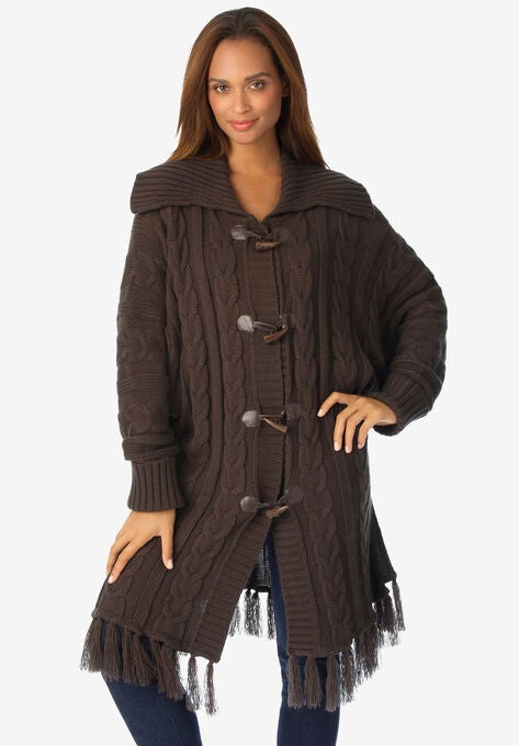 Fringe Sweater Poncho, CHOCOLATE, hi-res image number null
