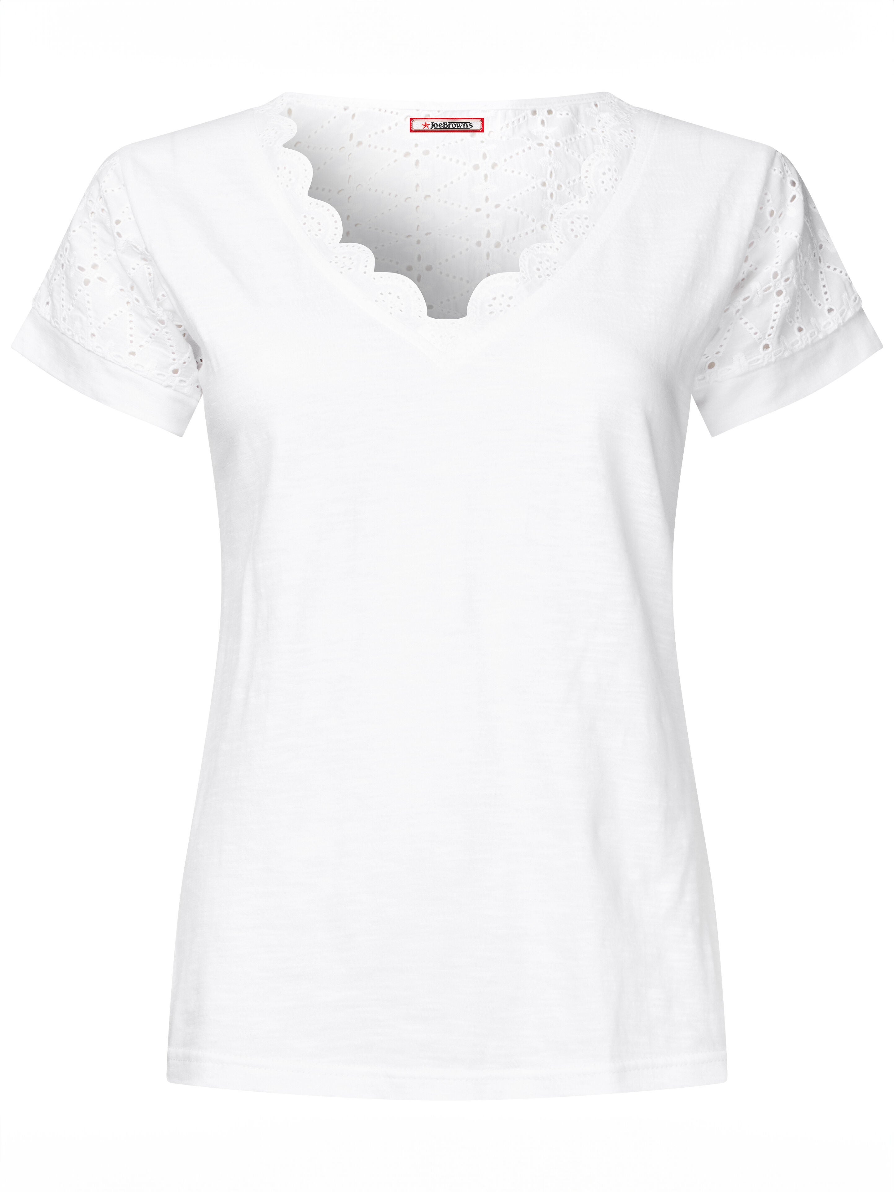 Eyelet V-neck Tee, WHITE, alternate image number 2