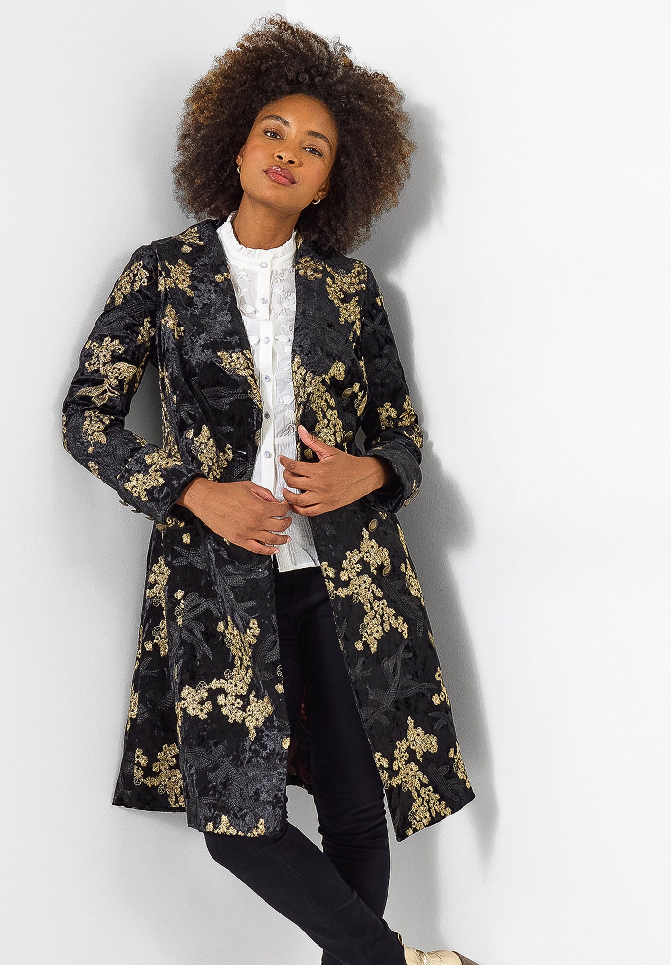 Gold Brocade Coat, GOLDEN FLOWERS, on-hover image number 1