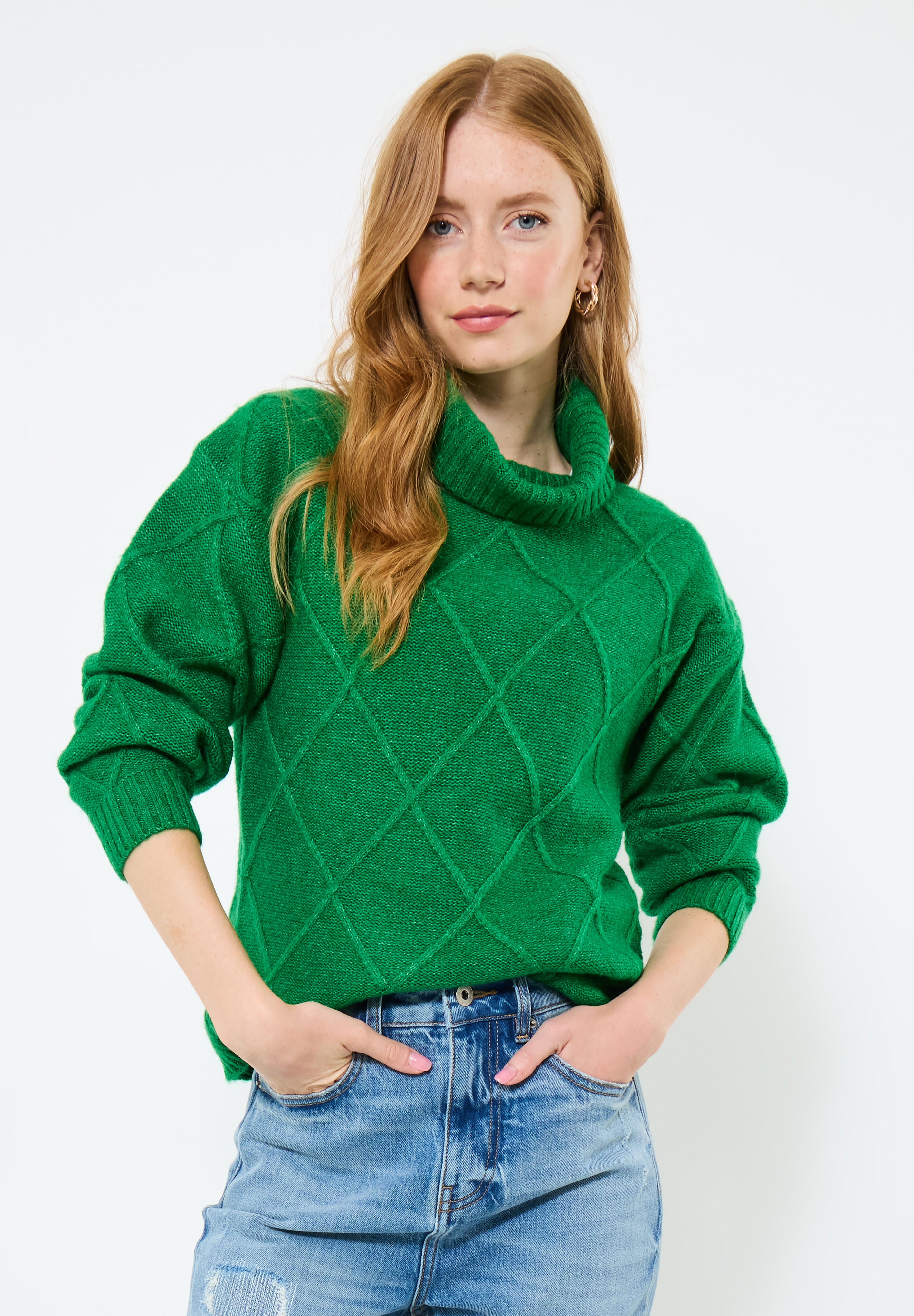 Cable Turtleneck, KELLY GREEN, hi-res image number 0