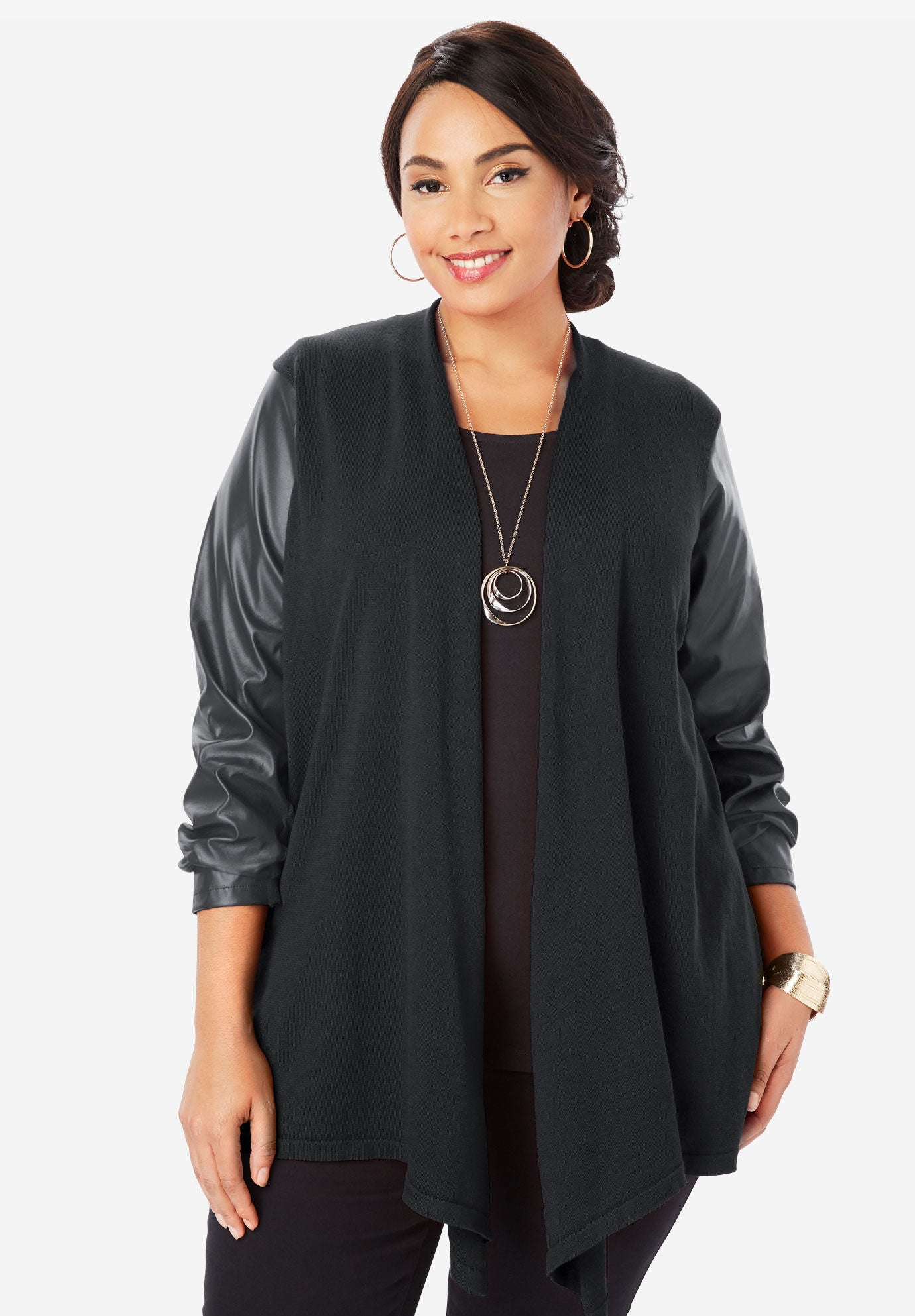 Leather sleeve cardigan clearance