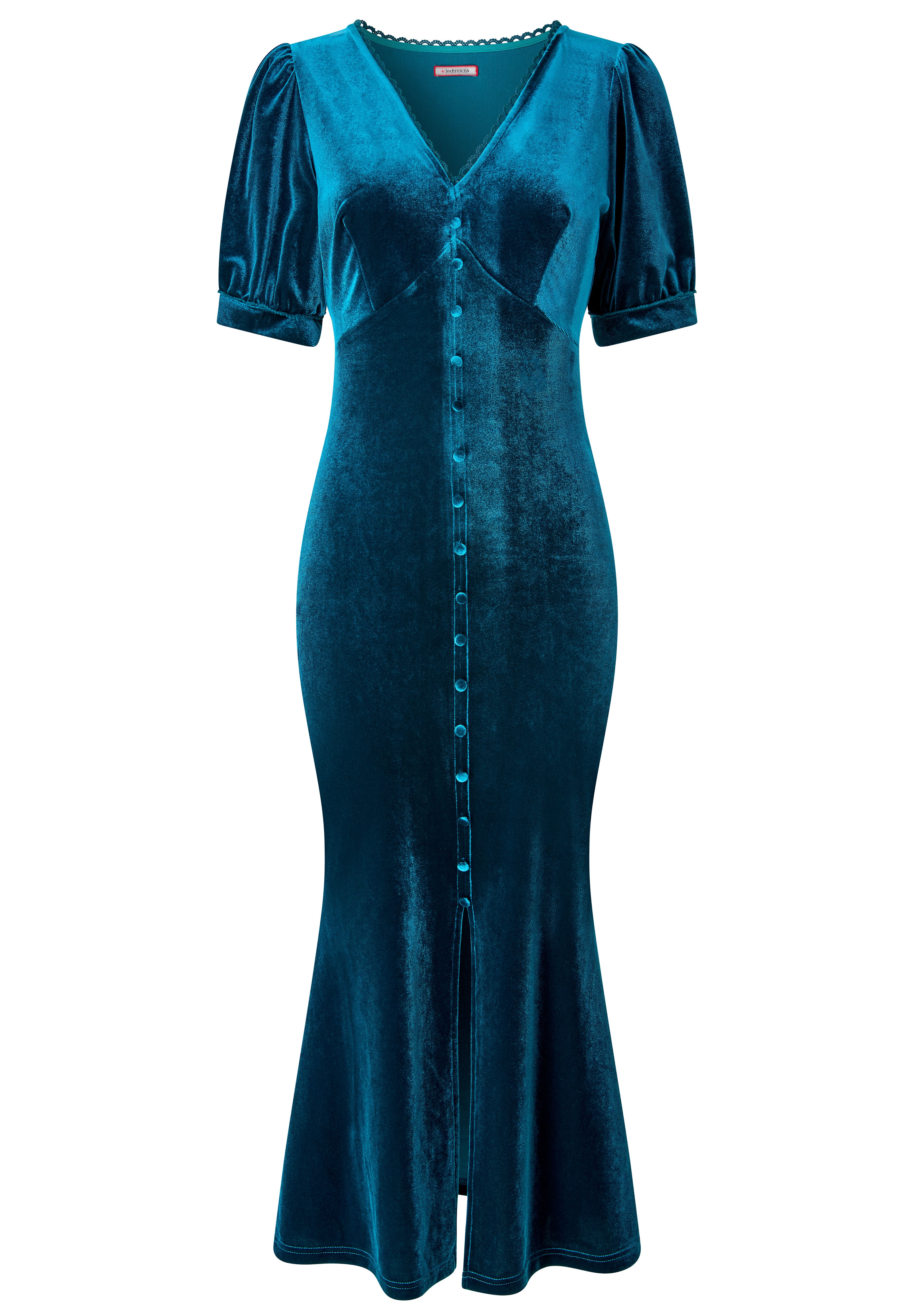 Stretch Velvet Fluted Midi Dress, TEAL, alternate image number 4